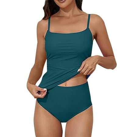 Clearance! Yajing Cute Bikinis S Blue Women s Spring/Summer Bikini Set with Solid Color High Belt and Chest Pad