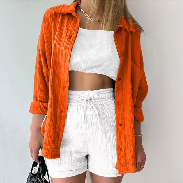 RXIRUCGD Chemise à Manches Longues pour Femme, Orange, Taille : S