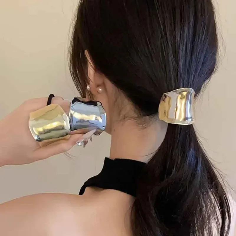 Retro Metal Irregular Golden Hair rope For Women High-Quality  elegant Geometry Elastic Handmade Hair Tie Fashion girlHeaddress