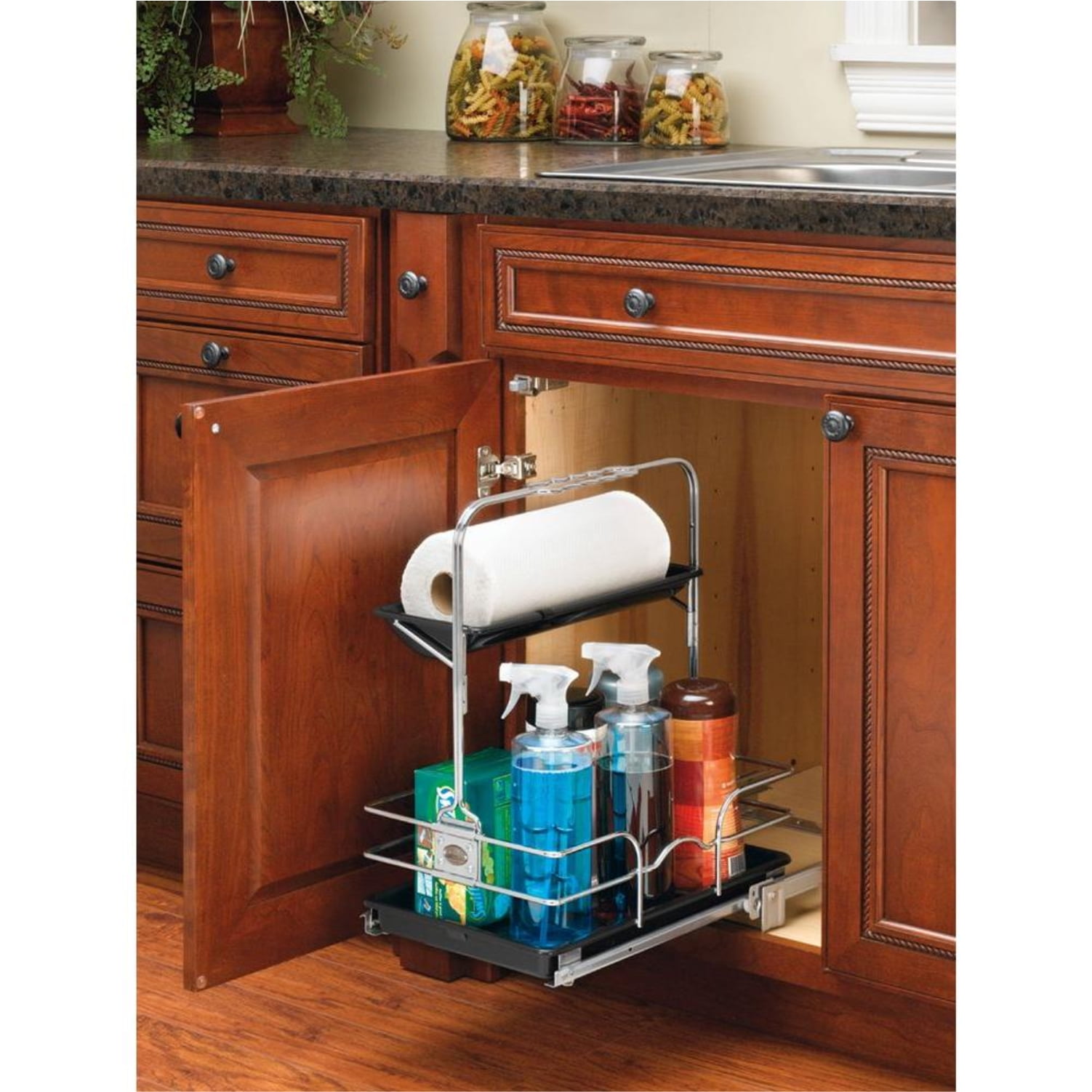 RevAShelf Pullout Removable Under Sink Organizers, Black and Chrome