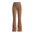 thumbnail image 4 of Sunnin Solid Color Fleece Lined Pants High Waist Yoga Workout Stretch Flare Leg Winter Wear, 4 of 8