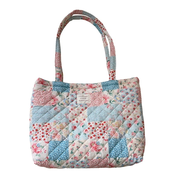 HUISZJ Quilted Cotton Shoulder Bag, Large Capacity Vintage Puffy Handbag, Floral Printed Underarm Bag for Work Travel Outdoor