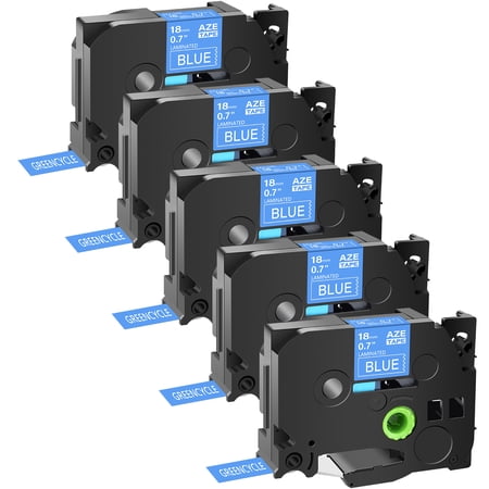 GREENCYCLE 5PK Compatible for Brother P-touch White on Blue 18mm 8m TZ TZE TZe-545 TZ-545 TZe545 TZ545 Laminated Label Tape