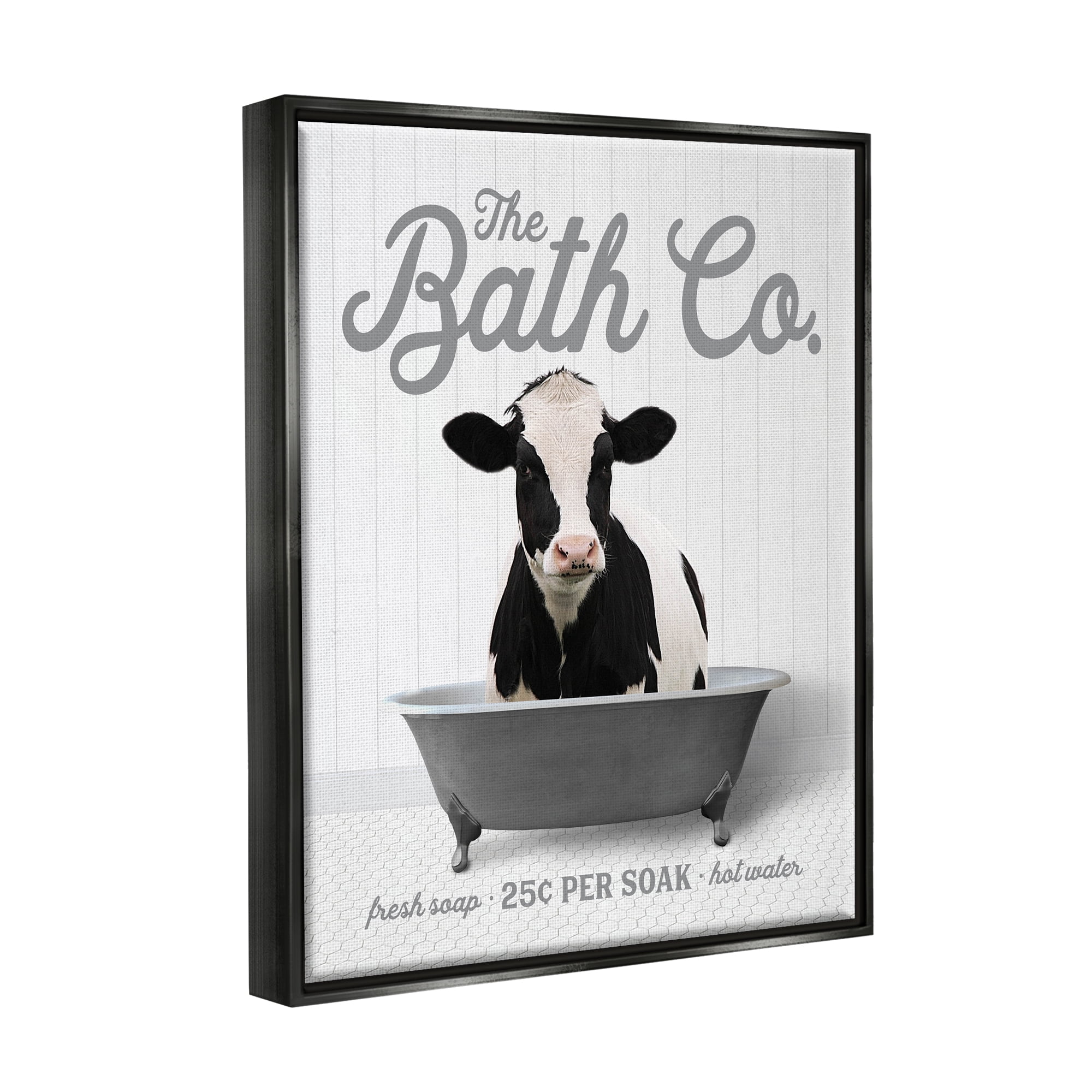 Stupell Industries Farmhouse Cow in Tub Animals & Insects Painting Black Floater Framed Art Print Wall Art, 17 x 21