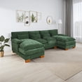 thumbnail image 3 of Sxbhfuj Modern U-Shape Sectional Sofa with Pillows, Oversize Modular Couch and Sofa for Living Room, 4 Seats Chenille Cushioned Couch for Apartment and Bedroom, Green, 3 of 5