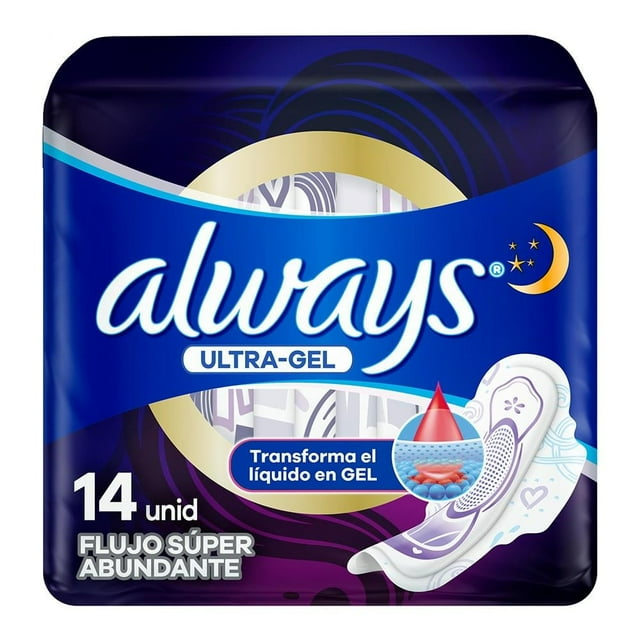 Toallas femeninas Always Ultra-Gel ultra-gel flujo súper abundante con alas 14 pzas