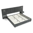 thumbnail image 3 of Aukfa Queen Size Upholstered Bed Frame with LED Lights and Built-In Nightstands, Oversized Wingback Headboard, Dark Gray, 3 of 8