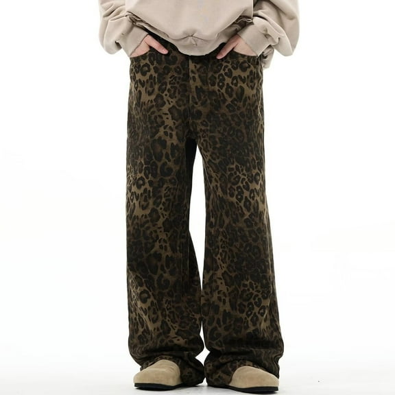 Aloohaidyvio Leopard Print Jeans Y2k Jeans Leopard Jeans Grunge Y2k Pants Womens Baggy Jeans 2000s Leopard Pants