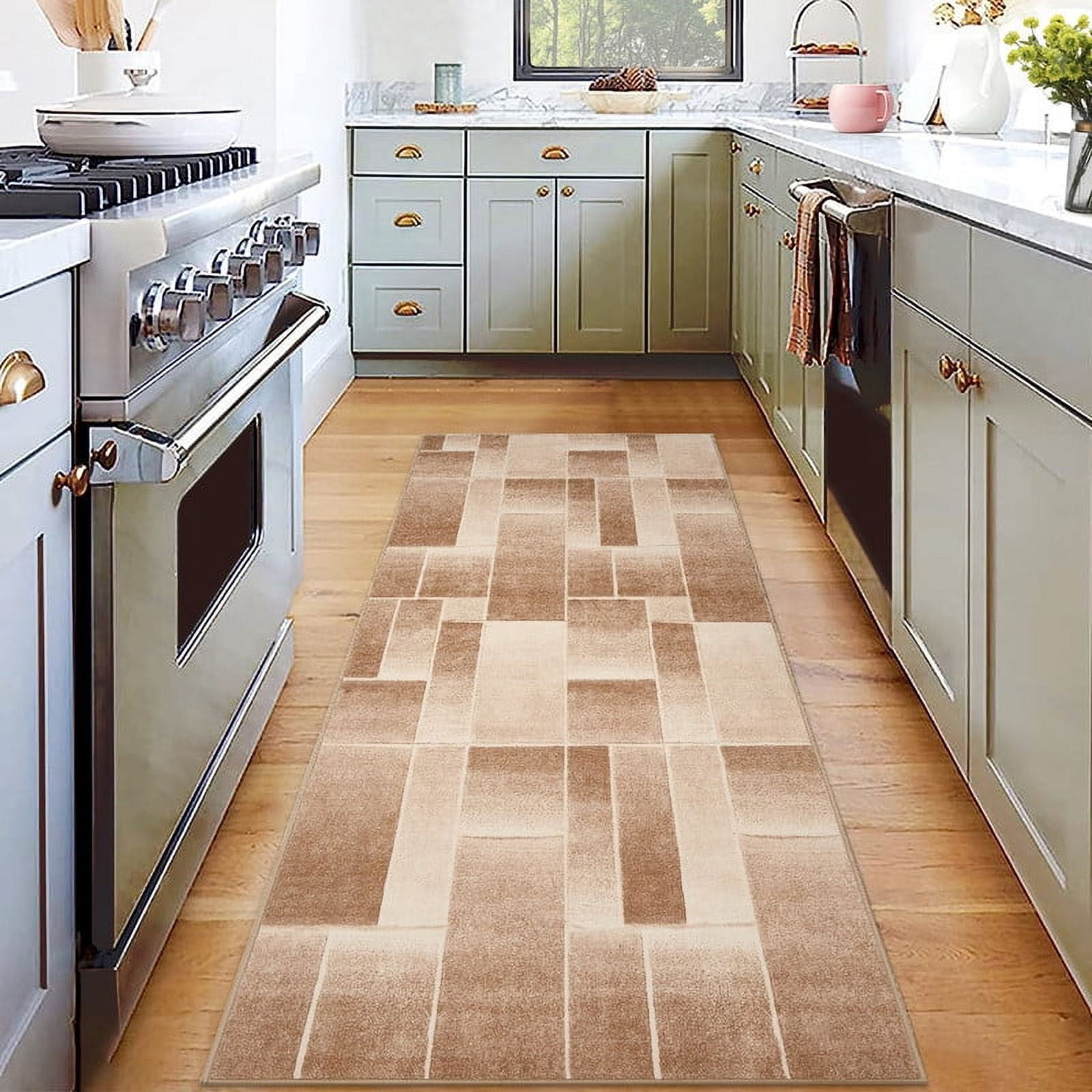 Modern Geometric Patchwork Area Rug 2x6 Runner Rugs for Living Room, Soft Throw Carpet Floor Decor for Entryway Dining Room Office Nursery Khaki