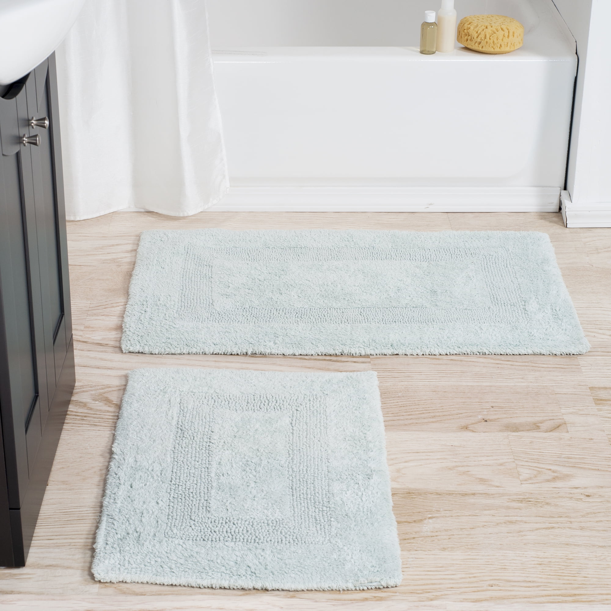 Cotton Bath Mat Set 2 Piece 100 Percent Cotton Mats Reversible, Soft