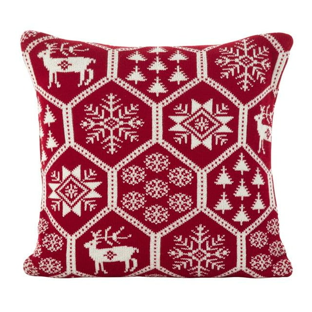 SARO 531.R18S 18 in. Square Holiday Fair Isle Design Accent Cushion Poly Filled Throw Pillow Red