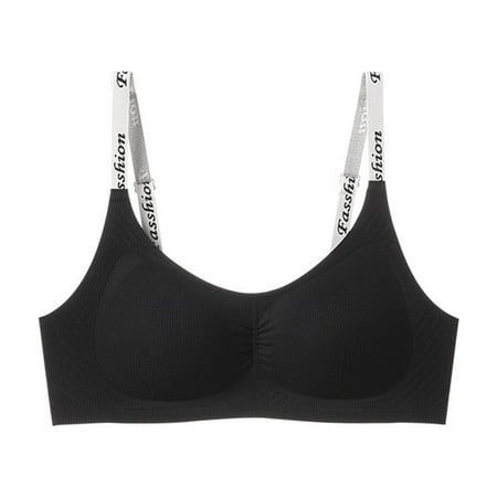 HYSYSB Push Up Bras balconette Bras for Women high Support Sports Bra compression Bra ruched Letter Jelly Strip Fixed Double Straps Underwear Gathering Top Sports Sleep Underwear seamless Black S