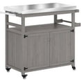 thumbnail image 2 of Deck Box Storage Cabinets with Stainless Steel Top,Outdoor Grill Cart,Solid Wood Outdoor Kitchen Island with Wheels,Outdoor Storage Box, 2 of 7
