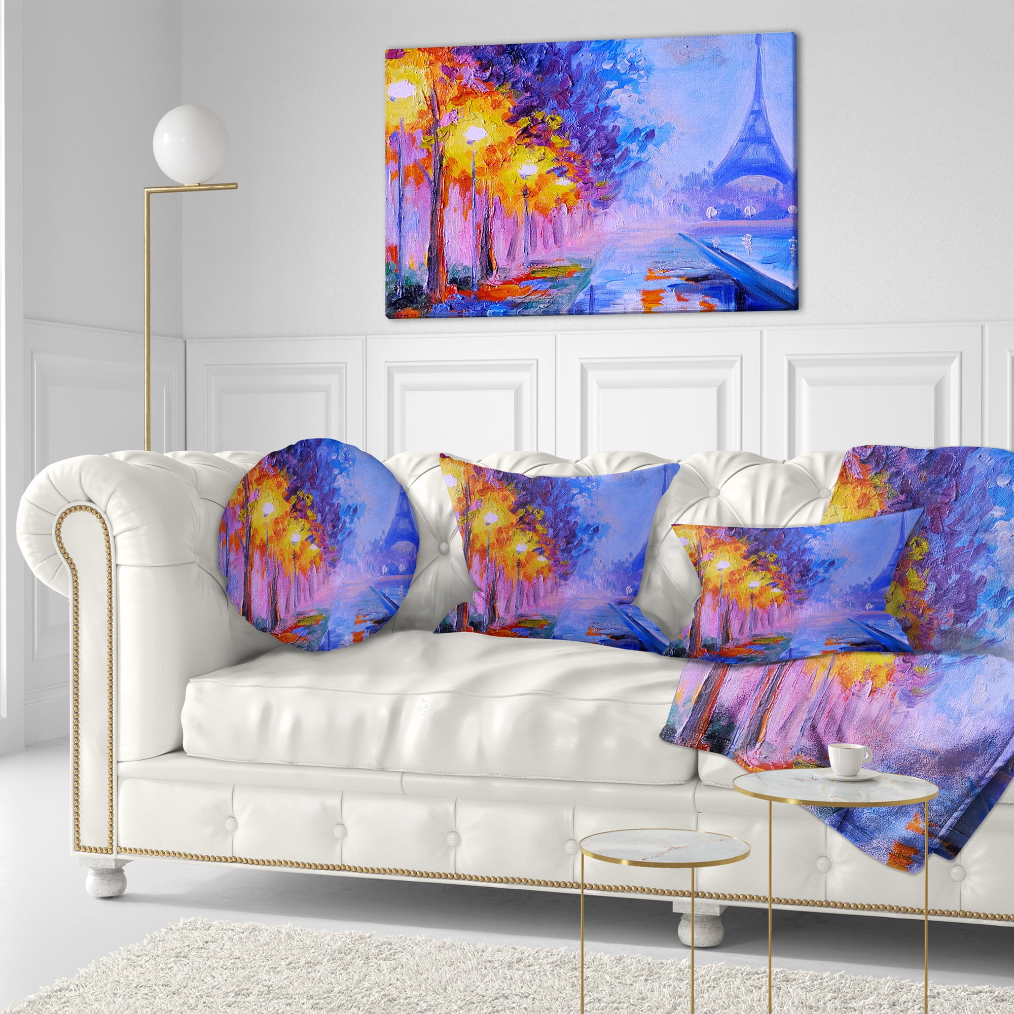 Designart View of Paris Eiffel Tower - Landscape Printed Throw Pillow - 12x20