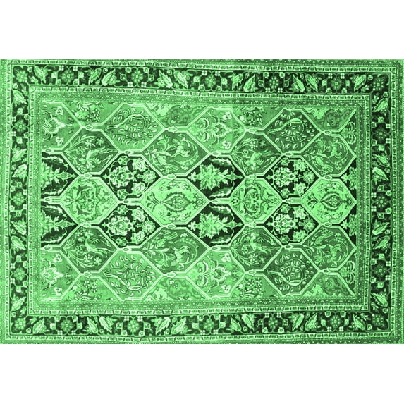 Ahgly Company Indoor Rectangle Persian Emerald Green Traditional Area Rugs, 7' x 9'