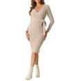 thumbnail image 2 of INSPIRE CHIC Women's 2024 Fall Winter Long Sleeve Tie Waist Bodycon Knit Wrap Sweater Dress XS Khaki, 2 of 6