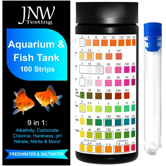 Bandes de Test d'Aquarium - Trousse de Test d'Aquarium 9-en-1 avec Livre Électronique - Trousse de Test d'Eau d'Aquarium avec Bandes de Test d'Aquarium Rapides et Précises - 100 Bandes de Test par JNW Direct