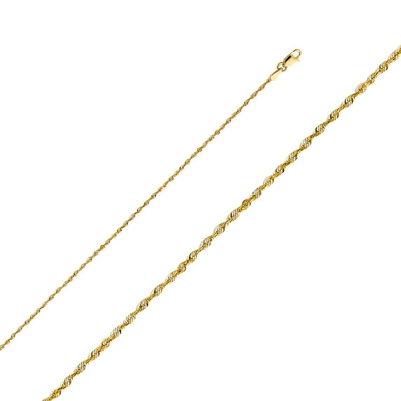 FB Jewels 14K Yellow Gold 1.5MM Solid Lobster Claw Clasp Diamond-Cut Rope Chain Necklace - 18 Inches