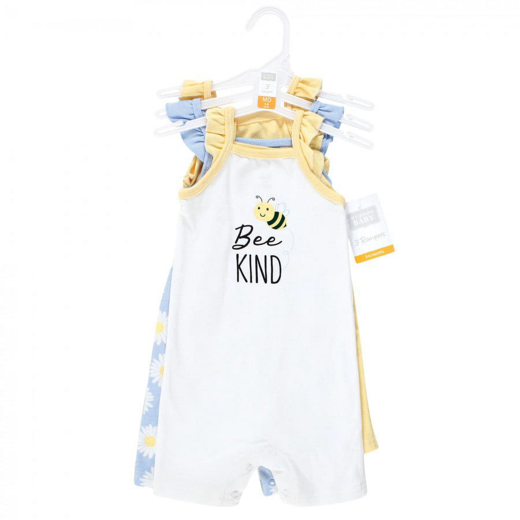 Hudson Baby Infant Girl Cotton Rompers, Bee Kind, 6-9 Months