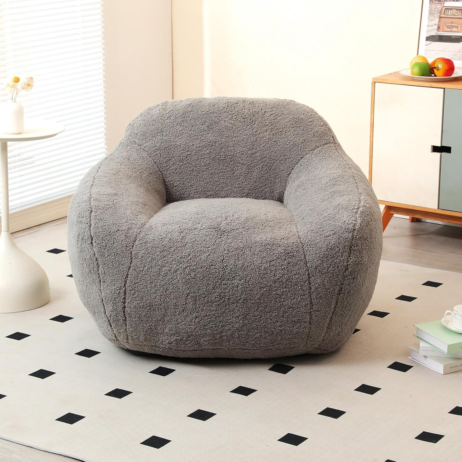 Beanbag Chair, Bean Bag Chair with Filler, Adult Bean Bag Chair for Living Room, Cozy Beanbag Chair for Adults with Filling (Sherpa Fleece Fabric in Light Gray, 39.4" Wx36.6 Dx26.8 H)