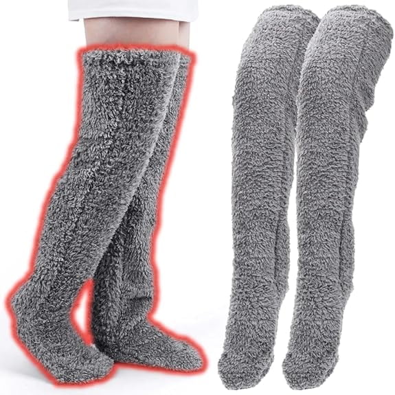 Snuggs Cozy Socks Thigh High Knee High Cuddly Paws High Socks Grey