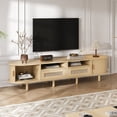 thumbnail image 3 of TV Stand With 2 Rattan Drawer And 2 Sliding Doors,Oval TV Cabinet Storage Sideboard With Rounded Corners For Livingroom, 64.9*15.7*15.7'',MDF, Weight Capacity 67lbs , Suitable For 65inch TV,Natural, 3 of 21