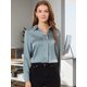 thumbnail image 2 of Camisa de trabajo de manga larga con blusa elegante con cuello en V de oficina para mujer Gris azul2 S Unique Bargains Camisa, 2 of 6