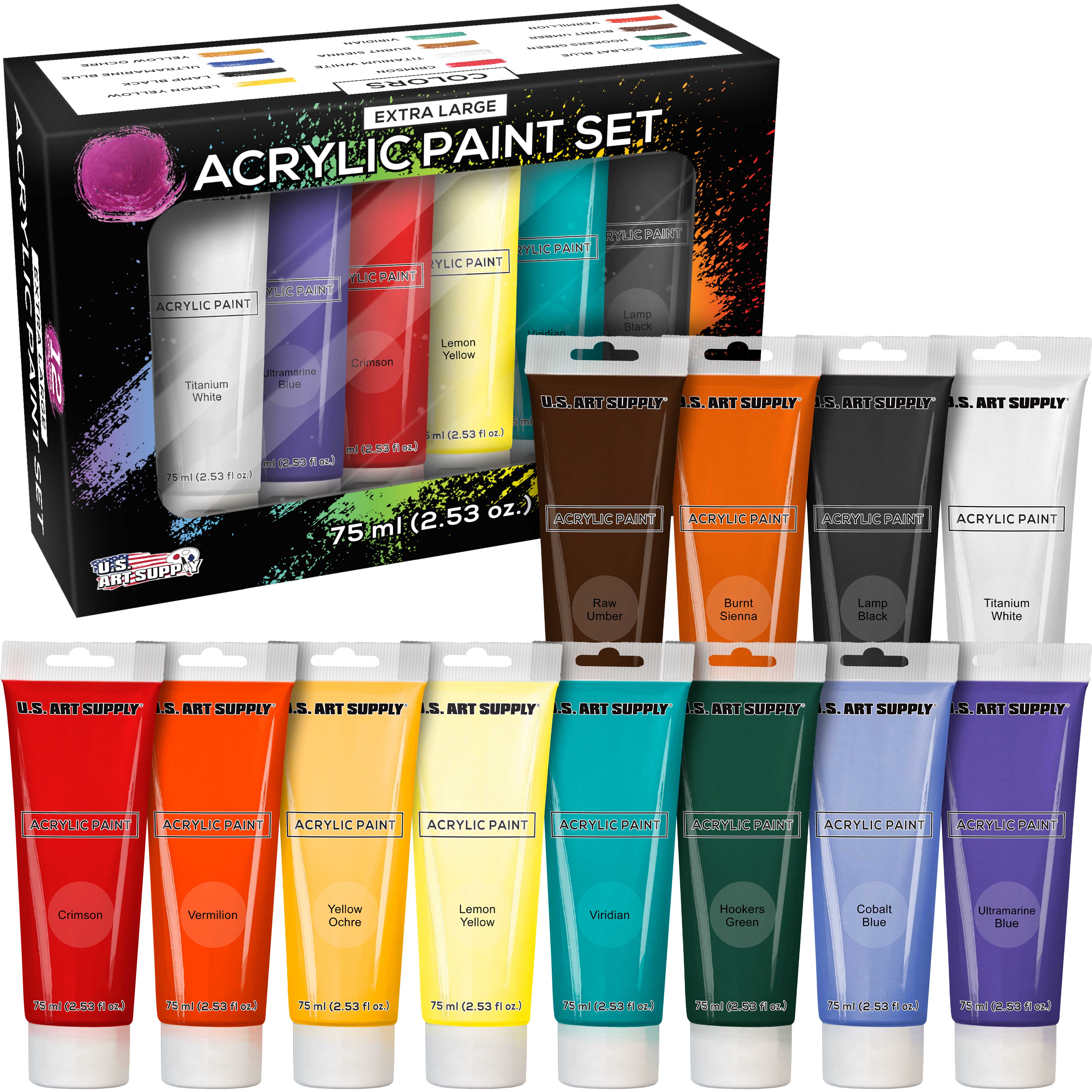 U.S. Art Supply Professional 12-Color Acrylic Paint Set, 75ml Tubes photo 1