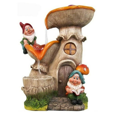 - SINTECHNO Two Gnomes with Two-tier Orange Mushroom House Tabletop Water Fountain