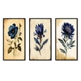 thumbnail image 2 of Designart "Blooming Blue Retro Flower I" Floral Framed Wall Art Set Of 3 - Blue Traditional Frame Gallery Set For Office Decor, 2 of 6