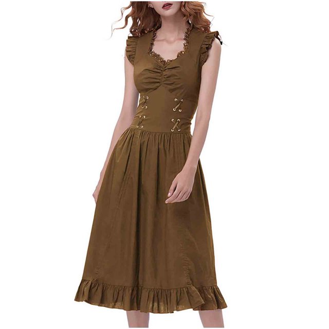 Ovzne Robes d'Été pour Femmes Robe d'Été Robe Rétro pour Dames Robe de Performance Robe de Danse Robe de Soirée Robe à Volants Robe Sans Manches Robe de Vacances Liquidation