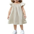 thumbnail image 2 of ATOGUTA Size 1T-8 Party Dresses for Girls Ruffle Sleeve Summer Beach Holiday A-Line Cute Midi Casual Sundress Beige, 2 of 5