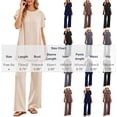 thumbnail image 4 of FRSASU Plus Size Pajamas Sets for Women Loose Fit Solid Shorts Sleeve T-shirts with Wide Leg Pant Sleepwear Lounge Sets Beige, 4 of 4