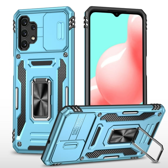 Case for Samsung Galaxy A33 5G, Drop Resistant Lens Slide Design Case with Adjustable Ring Kickstand Lens Screen Protective Phone Cover for Samsung Galaxy A33 5G 6.4 Inch,Lightblue