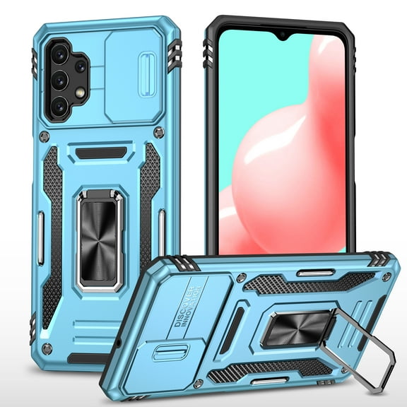Case for Samsung Galaxy A33 5G, Drop Resistant Lens Slide Design Case with Adjustable Ring Kickstand Lens Screen Protective Phone Cover for Samsung Galaxy A33 5G 6.4 Inch,Lightblue