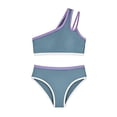 thumbnail image 3 of Girls Swimsuit Two Piece One Shoulder Bathing Suit with Chest Pad Color Block Bikini 13-14 Years, 3 of 7
