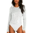 thumbnail image 2 of Crew Neck Bodysuit for Women Second-skin Feel Thong T-shirt Body Suits Tops, 2 of 9