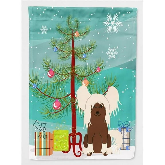 Caroline's Treasures BB4238GF Merry Christmas Tree Chinese Crested Cream Flag Garden Size , Small, multicolor