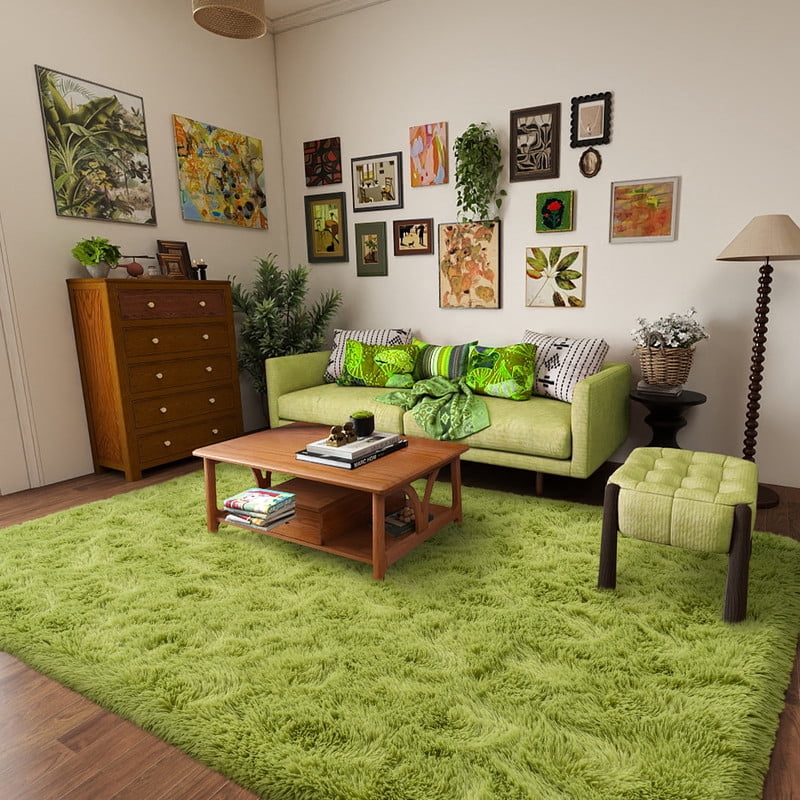 rugs 9x12ft Large Fluffy Area Rugs for Bedroom,Grass Green Soft Carpet Shag Kids Rug with Non-Slip Stickers Rug Pads Living Room Bedroom Father's Day Gifts Decora
