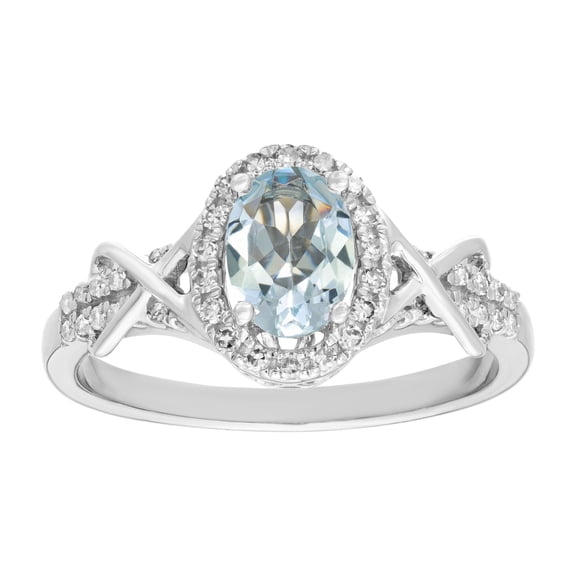 10K White Gold Blue Aquamarine Diamond Oval Ring (.24cttw, I-J, I2-I3) Sz 6