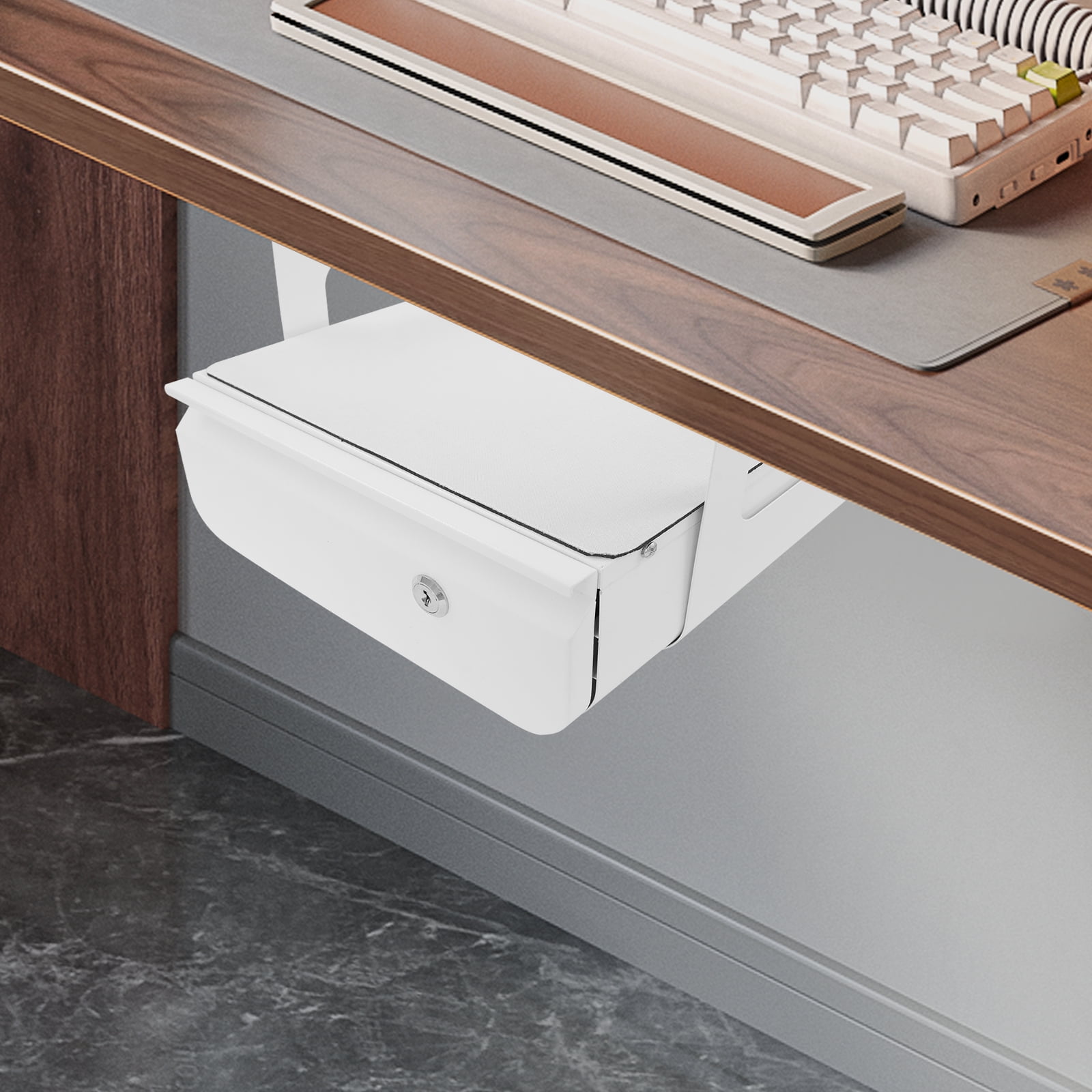 Wildnix Under Desk Mounted Pull-Out Drawer, Space-Saving Design, Sturdy Steel Construction with Locking Feature for Office and Study Use