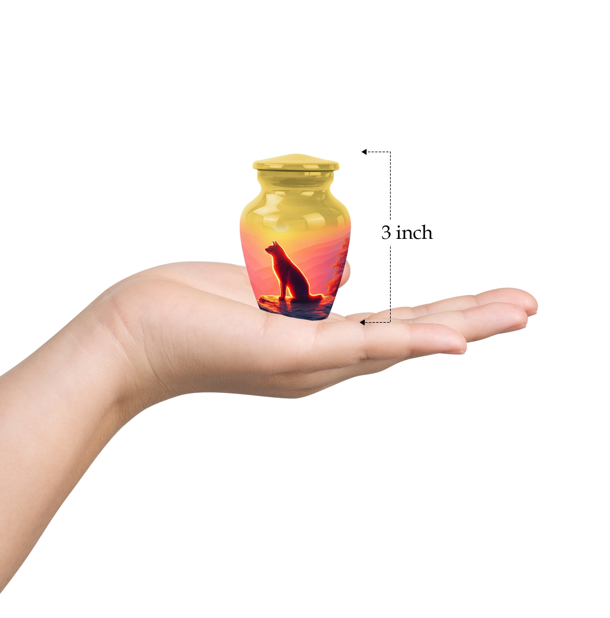 Cat Cremation Urn For Human Ashes Men And Woman - Yellow Mini Urns For Adult Male Small - Funeral Urns For Human Ashes Adult For Female - Keepsake Urn For Daughter And Son 3 Inch