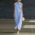 thumbnail image 2 of Elegant Dresses for Women Shawl Collar Sleeveless Midi Dress with Side Slit Soft Office Formal Summer Dress for Cocktail Wedding Guest Light Blue M, 2 of 7