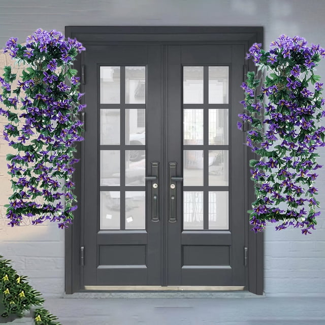 Artificial Lilys Hanging Basket | 2 Pack Rattan Silk Flower Arrangement | Hot Pink Red White Purple | Lifelike Plastic Decor | 11.81"x11.81" | Indoor Outdoor Event Wedding Wall Door Decoration