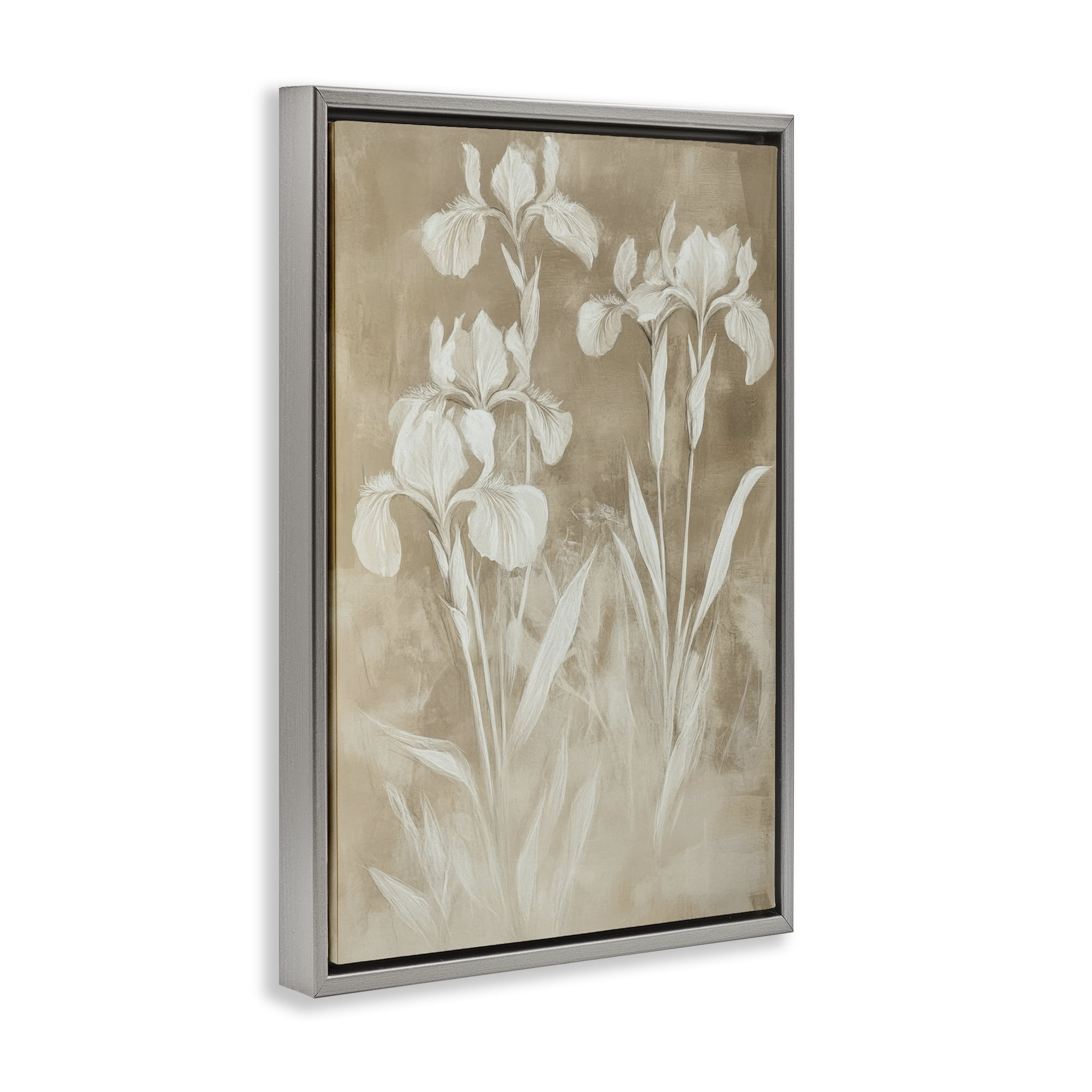 Stupell Industries Neutral Iris Botanical Study Gray Framed Floater Canvas Wall Art, design by Petal Prints Design