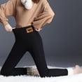 thumbnail image 4 of Gibobby Pantalones para mujer Leggings de mujer Pantalones de yoga cálidos de felpa de color sólido de cintura alta elásticos de longitud completa(Negro,G), 4 of 5