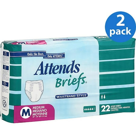 Attends Disposable Briefs - (2 Pack) Attends Care Medium Waistband Style Briefs, 22 count