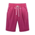 thumbnail image 5 of Sakmal Mens Shorts Bermuda Big and Tall Cotton Linen Knee Length Elastic Waist Red 9 Inch Solid Beach Shorts for Men 3XL, 5 of 5