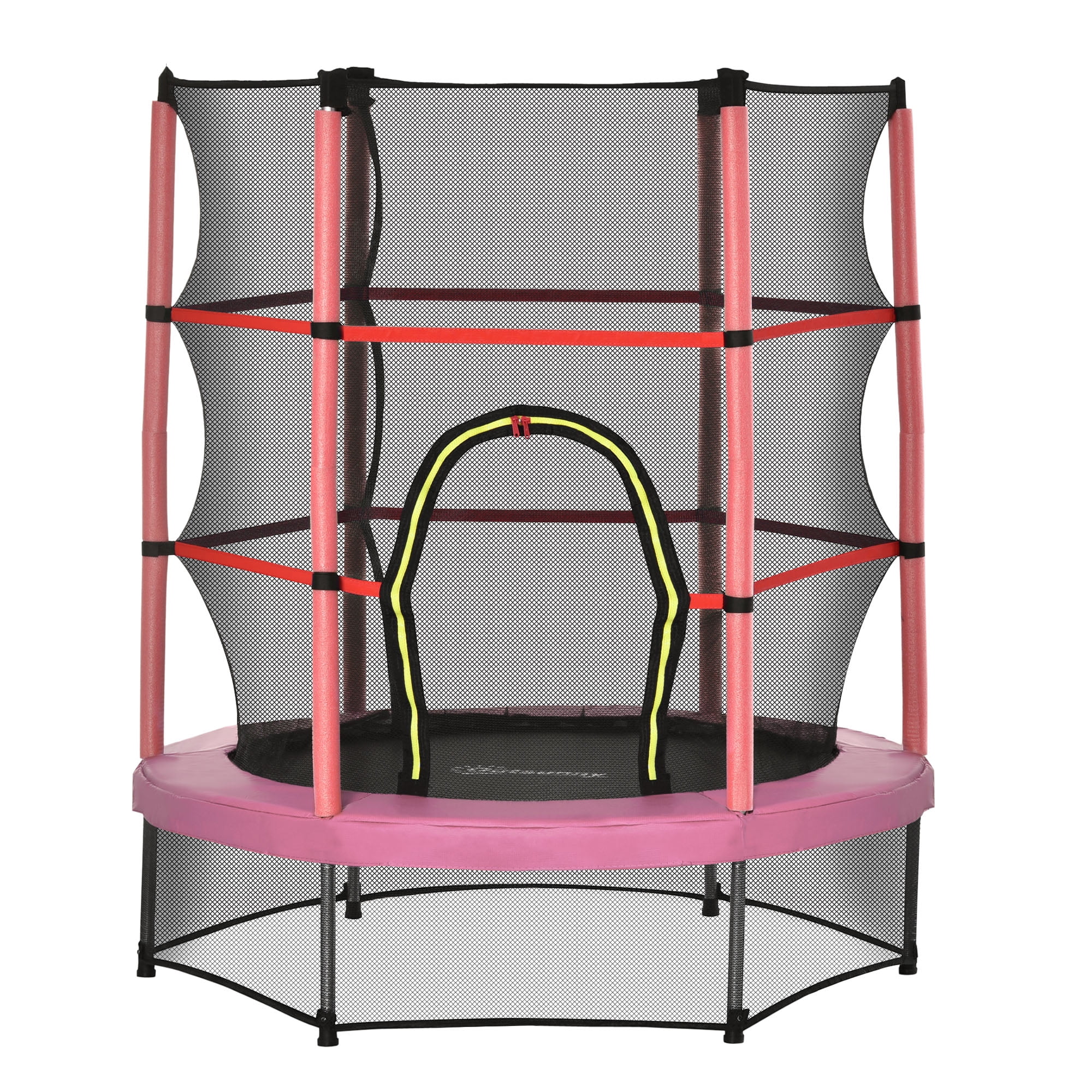 Outsunny Φ5FT Kids Trampoline with Enclosure Net, Springless, Safety Pad and Steel Frame for Indoor, Toddler Round Bouncer for Age 3 to 6 Years Pink