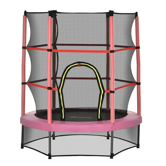 Outsunny Trampoline pour Enfants avec Enceinte pour 3 à 6 Ans, Rose